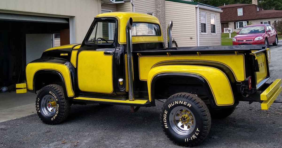 1955 Ford Pickup Truck On a 72 F250 Frame .jpg